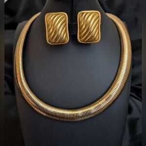 #20. Vintage Gold Omega  Necklace & Vintage Clip Earrings Set